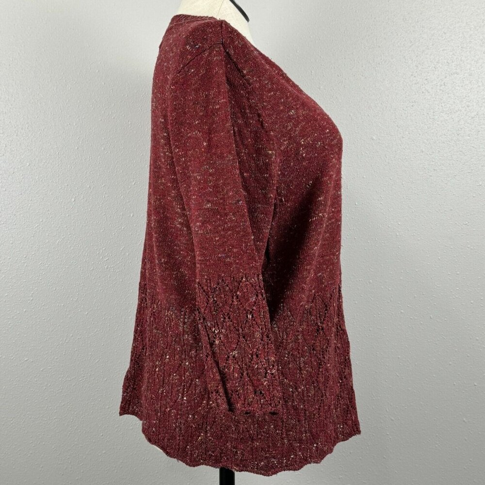 CJ Banks Cardigan Sweater Womens Sz 1X Rust Burgundy One Button 3/4 Sleeve Lace - Picture 4 of 16